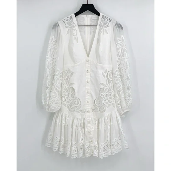ZIMMERMAN Mae Lace Mini Dress Ivory White US 6 / AU 1 - Picture 2 of 12